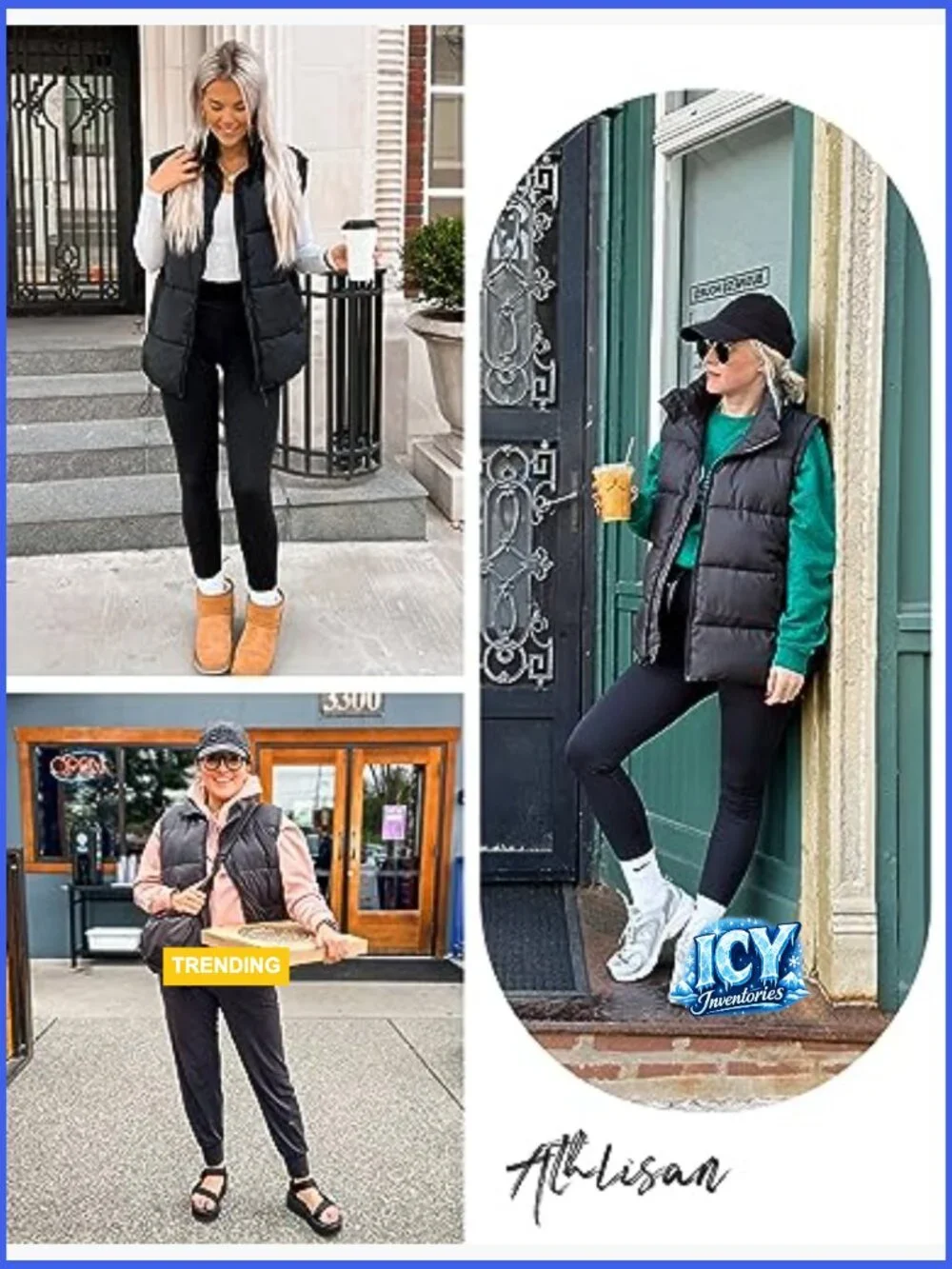 Polyester Puffer Vest with Stand Collar and Side Pockets